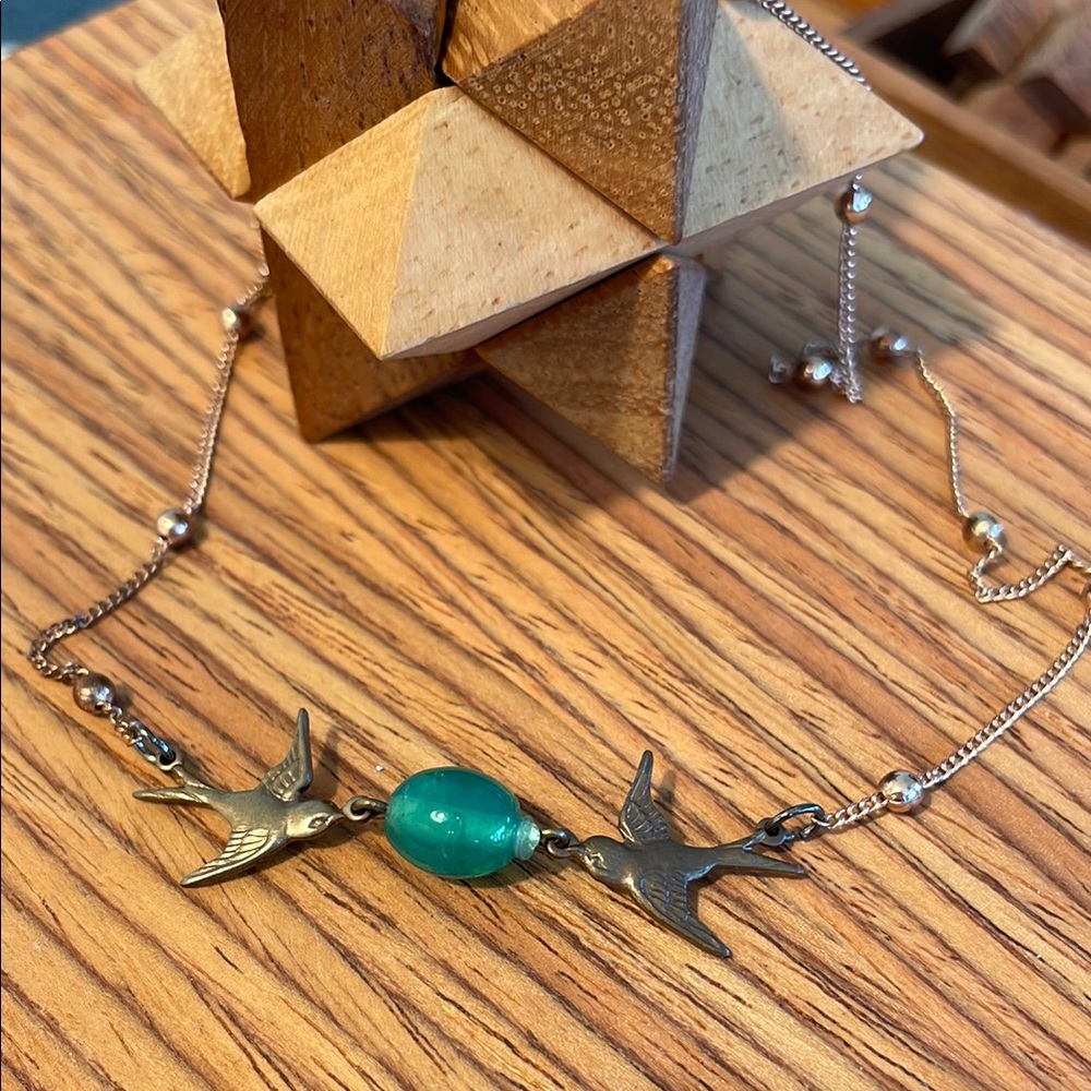Upcycled Mixed Metal Bronze and Green Lampwork Necklace
